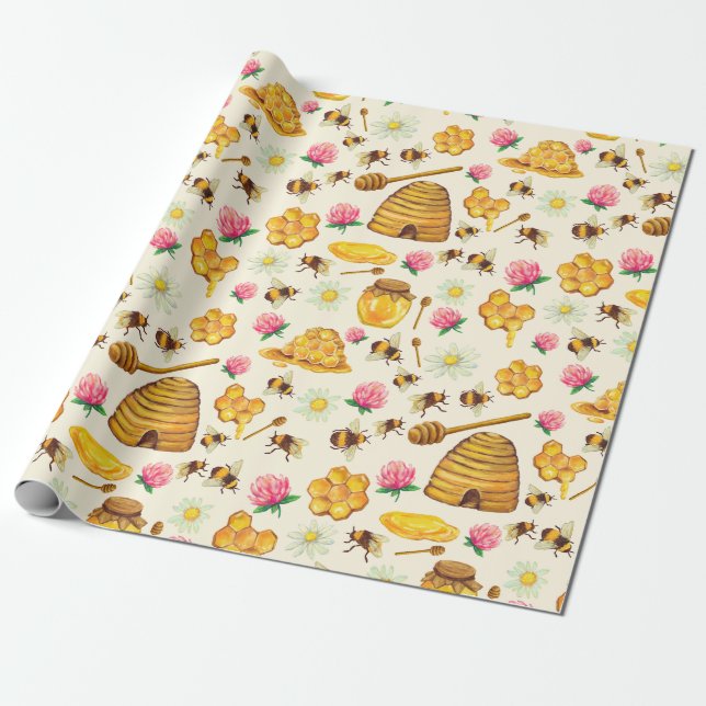 Cadeau Papier d'emballage motif apicole (Déroulé)