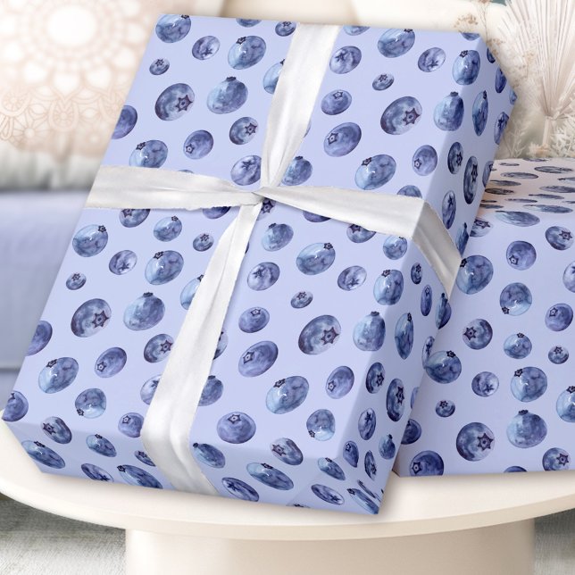 Cadeau Papier d'emballage motif aux bleuets d'aquarelle (Watercolor blueberries pattern wrapping paper)