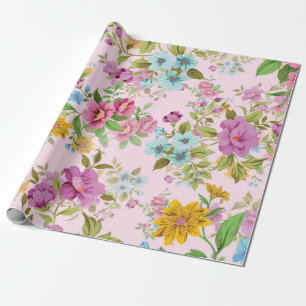 Cadeau Papier d'emballage motif aux fleurs vintages color