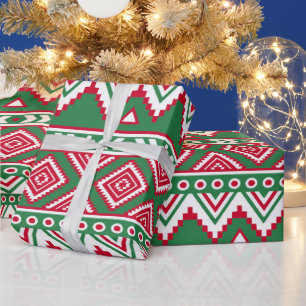 Cadeau Papier d'emballage motif aztèque vert rouge