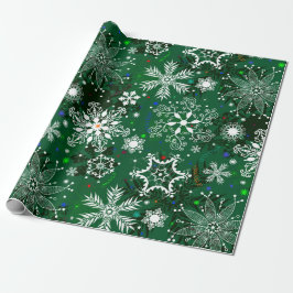 Cadeau Papier d'emballage motif de flocon de Noël vert