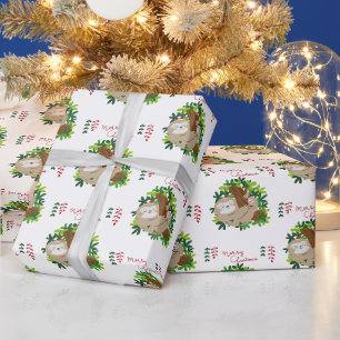 Cadeau Papier d'emballage motif de paresseux Noël joyeux