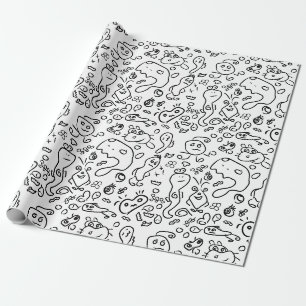 Cadeau Papier d'emballage motif doodle noir et blanc