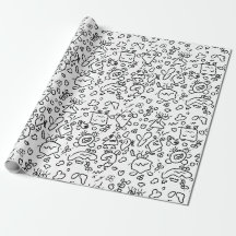 Papier d'emballage motif doodle noir et blanc