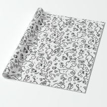 Papier d'emballage motif doodle noir et blanc