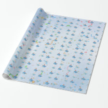 Papier d'emballage motif fête baleine bleue