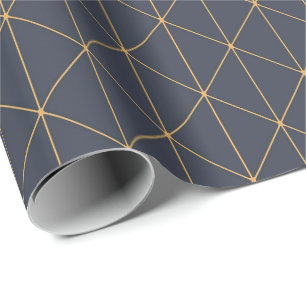 Cadeau Papier d'emballage - Motif géométrique or et bleu