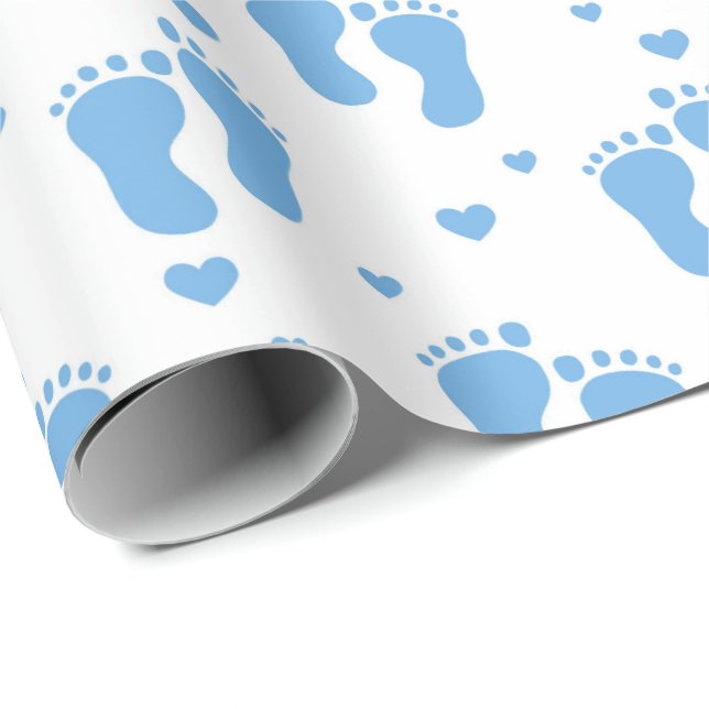 Cadeau papier d'emballage motif pour bébé garçon bleu pie (Coin rond)