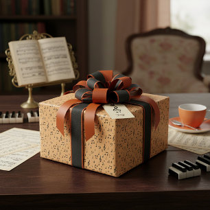 Cadeau Papier d'emballage musical orange et noir