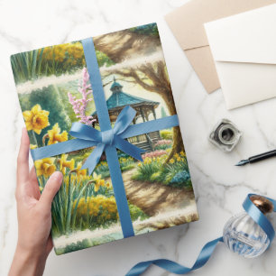 Cadeau Papier d'emballage Narcisses et Gazebo pour Fête P