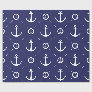Cadeau Papier d'emballage nautique bleu marine et blanc