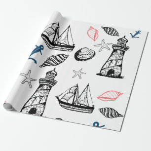 Cadeau Papier d'emballage nautique, thème d'été