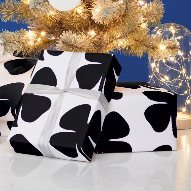 Cadeau Papier d'emballage noir brillant Clover grand (Vacances)