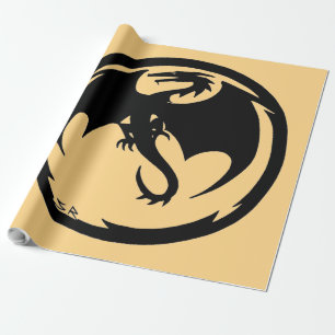 Cadeau Papier d'emballage noir Dragon or brillant grand