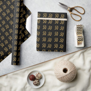 Cadeau Papier d'emballage noir et or 50e anniversaire