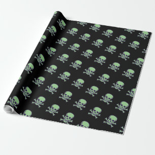 Cadeau Papier d'emballage noir laqué crâne vert