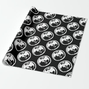 Cadeau Papier d'emballage noir mat Dragon blanc moyen