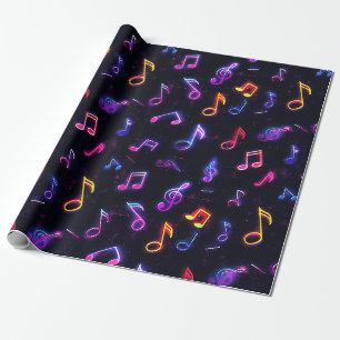 Cadeau Papier d'emballage Notes de Musique Néon