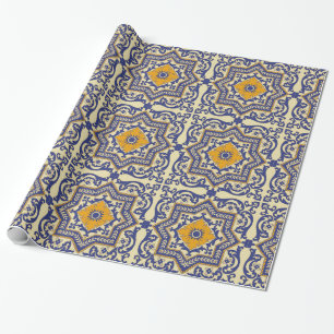 Cadeau Papier d'emballage orange bleu de style en