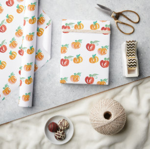 Cadeau Papier d'emballage orange peint à la main citrouil