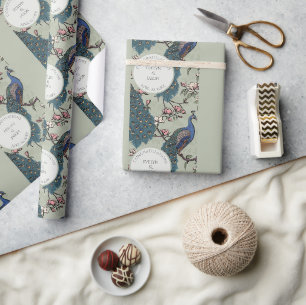 Cadeau Papier d'emballage Paons de Fiançailles au Sauge F