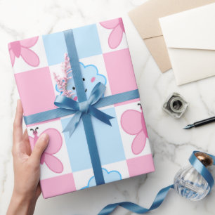 Cadeau Papier d'emballage Papillon Rose & Nuages Bleus