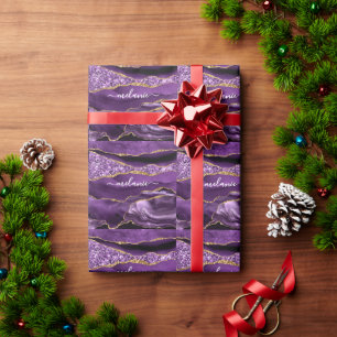 Cadeau Papier d'emballage personnalisé violet paillettes 