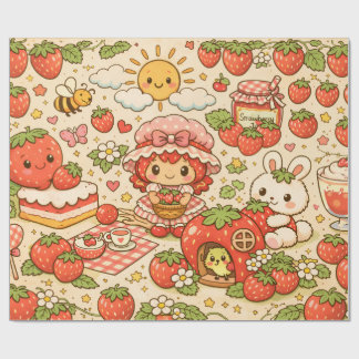 Cadeau Papier d'emballage Pique-nique aux fraises Kawaii