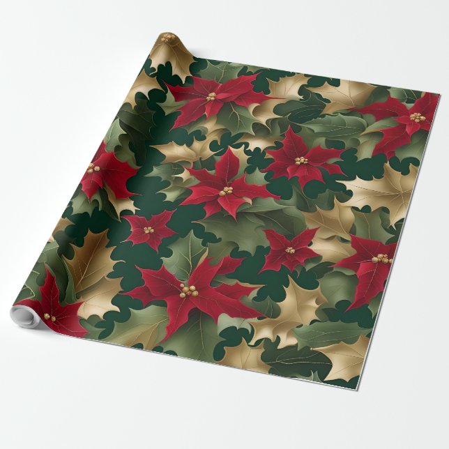Cadeau papier d'emballage poinsettias galore (Déroulé)