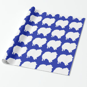 Cadeau Papier d'emballage Poméranien blanc silhouette ble