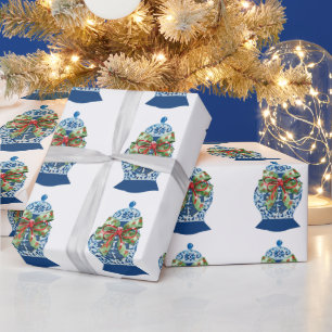 Cadeau Papier d'emballage Pots en Gingembre Bleu de Noël