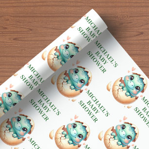 Cadeau Papier d'emballage pour Baby Shower Bébé Dino Bleu