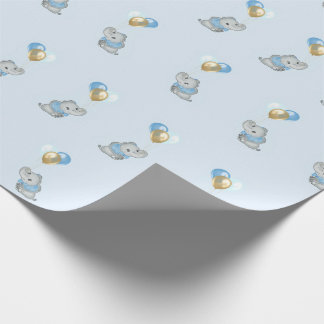 Cadeau Papier d'emballage pour Baby Shower Eléphant Bleu