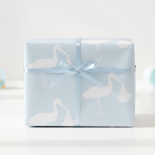 Cadeau Papier d'emballage pour Baby Shower Stork Blue