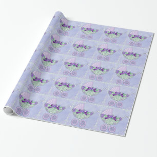 Cadeau Papier d'emballage pour Baby Shower Violet et Vert