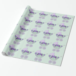 Cadeau Papier d'emballage pour Baby Shower Violet et Vert