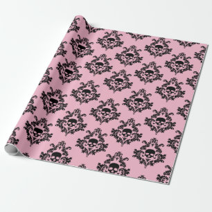 Cadeau Papier d'emballage pour bébé rose et noir crâne hu