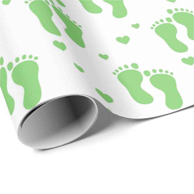 Cadeau Papier d'emballage pour bébé vert unisex pieds (Coin rond)