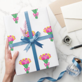 Cadeau Papier d'emballage pour bouquet de tulipes roses e