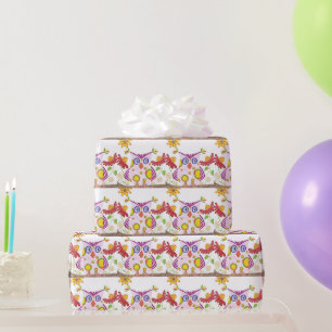 Cadeau Papier d'emballage pour chouette rose pâle