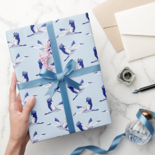 Cadeau Papier d'emballage pour grues bleues et blanches