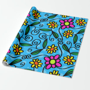 Cadeau papier d'emballage pour les fleurs de doodle