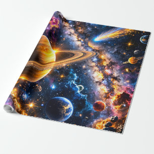Cadeau Papier d'emballage premium nébuleuse et planètes d