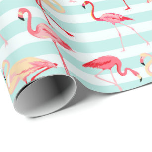 Cadeau Papier d'emballage rayé flamant rose de plage