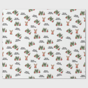 Cadeau Papier d'emballage Renne et sapins de Noël