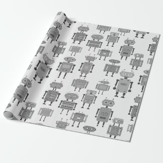 Cadeau Papier d'emballage Robots Rétro Noir et Blanc