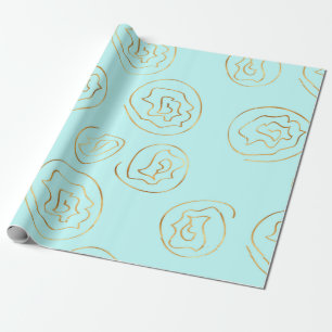 Cadeau papier d'emballage rose à feuille de menthe et fau