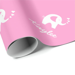 Cadeau Papier d'emballage rose avec petit éléphant mign