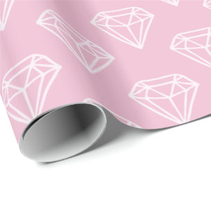 Cadeau Papier d'emballage rose de diamant de motif blanc