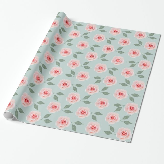Cadeau Papier d'emballage rose de motif de fleur (Déroulé)